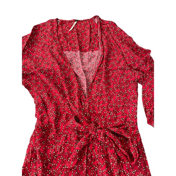 Free People Red Wrap Clara Dress Size M - Picture 3 of 11